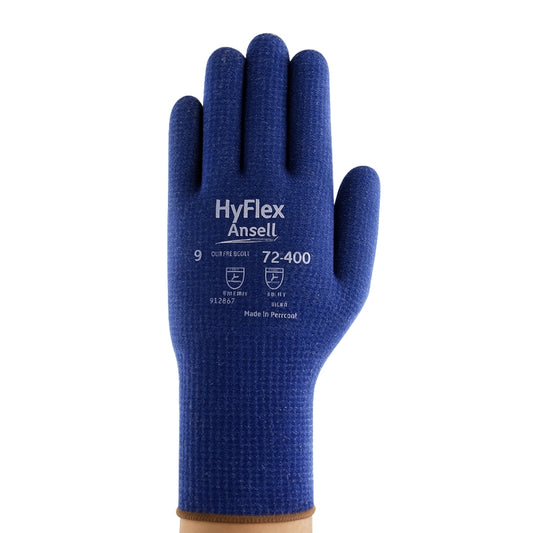 Luva de Proteção Anticorte Tricotada Fibra de Vidro Azul Ansell HyFlex 72-400 CA 34027