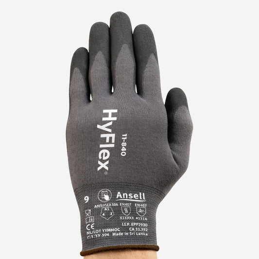 Luva de Proteção Abrasão Tricotada Espuma de Nitrilo Preta e Cinza Ansell HyFlex 11-840 C.A 33392