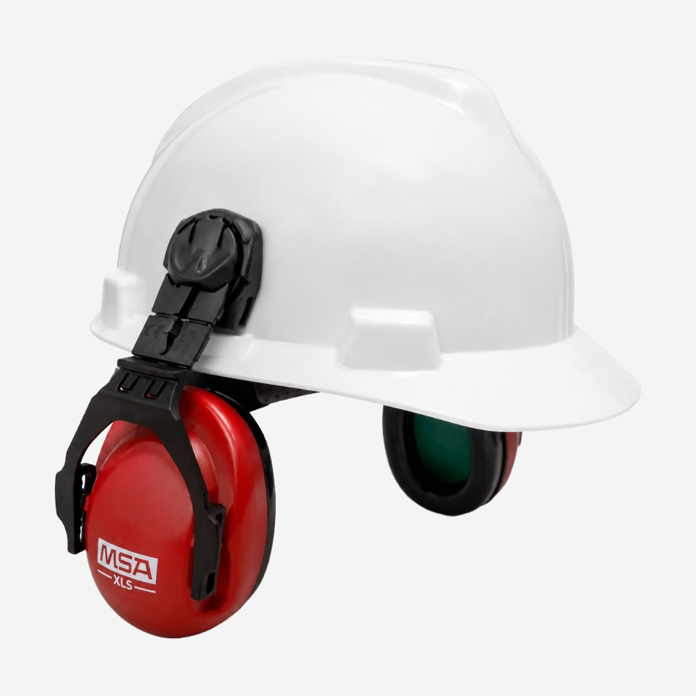 Kit Capacete MSA V-Gard com Suspensão Push-Key e Abafador XLS Acoplável 20dB para Proteção Cabeça e Auditiva CA 498/27971