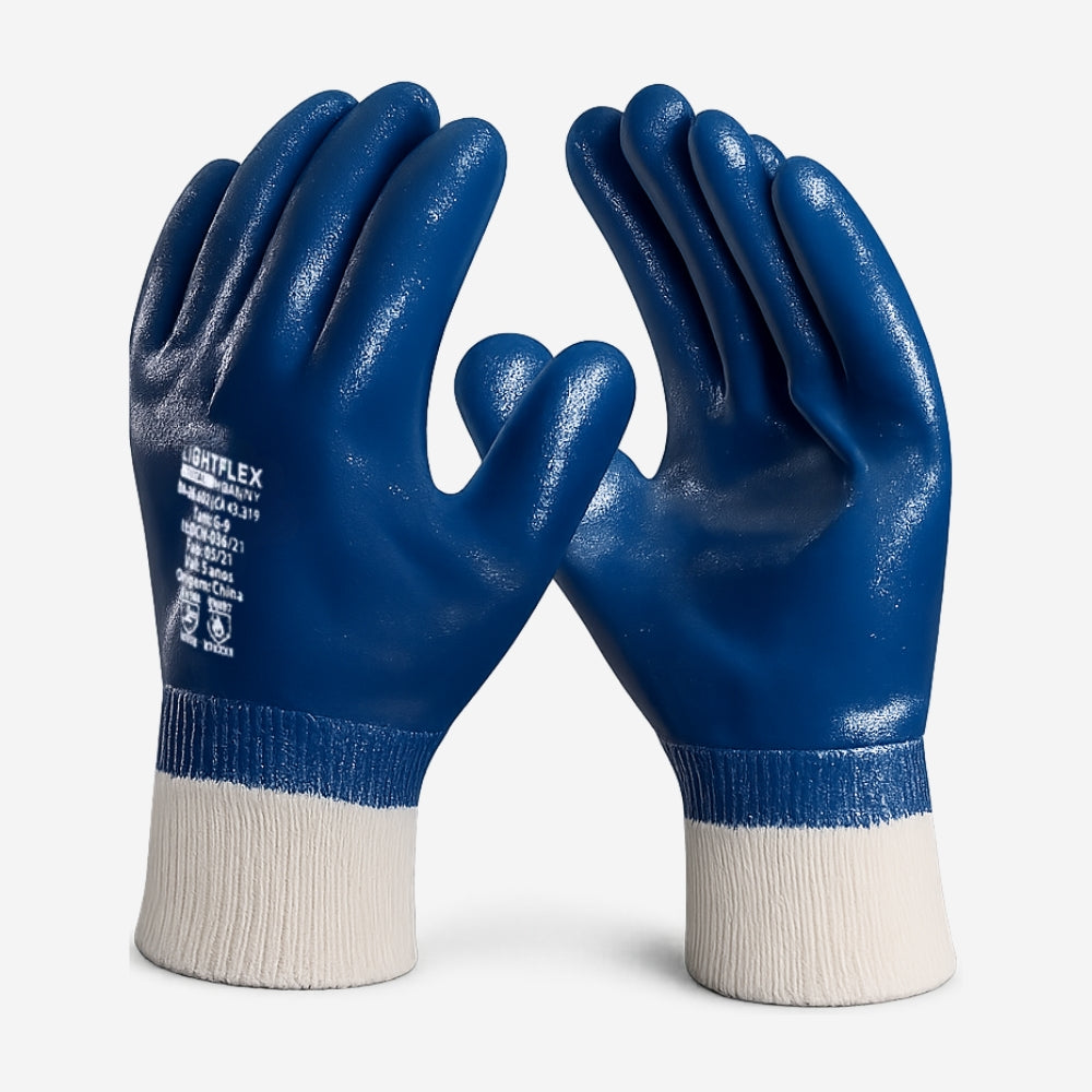 Luva de Proteção Produtos Químicos Abrasão Altas Temperaturas Até 100º C Borracha Nitrílica Azul Danny Lightflex Total DA-26.602 C.A. 43319