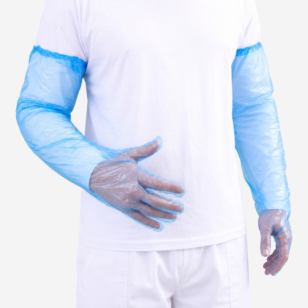 Luva Descartável de Polietileno Azul Cano Longo 65cm Prevemax PRLUV0021 CA 44768
