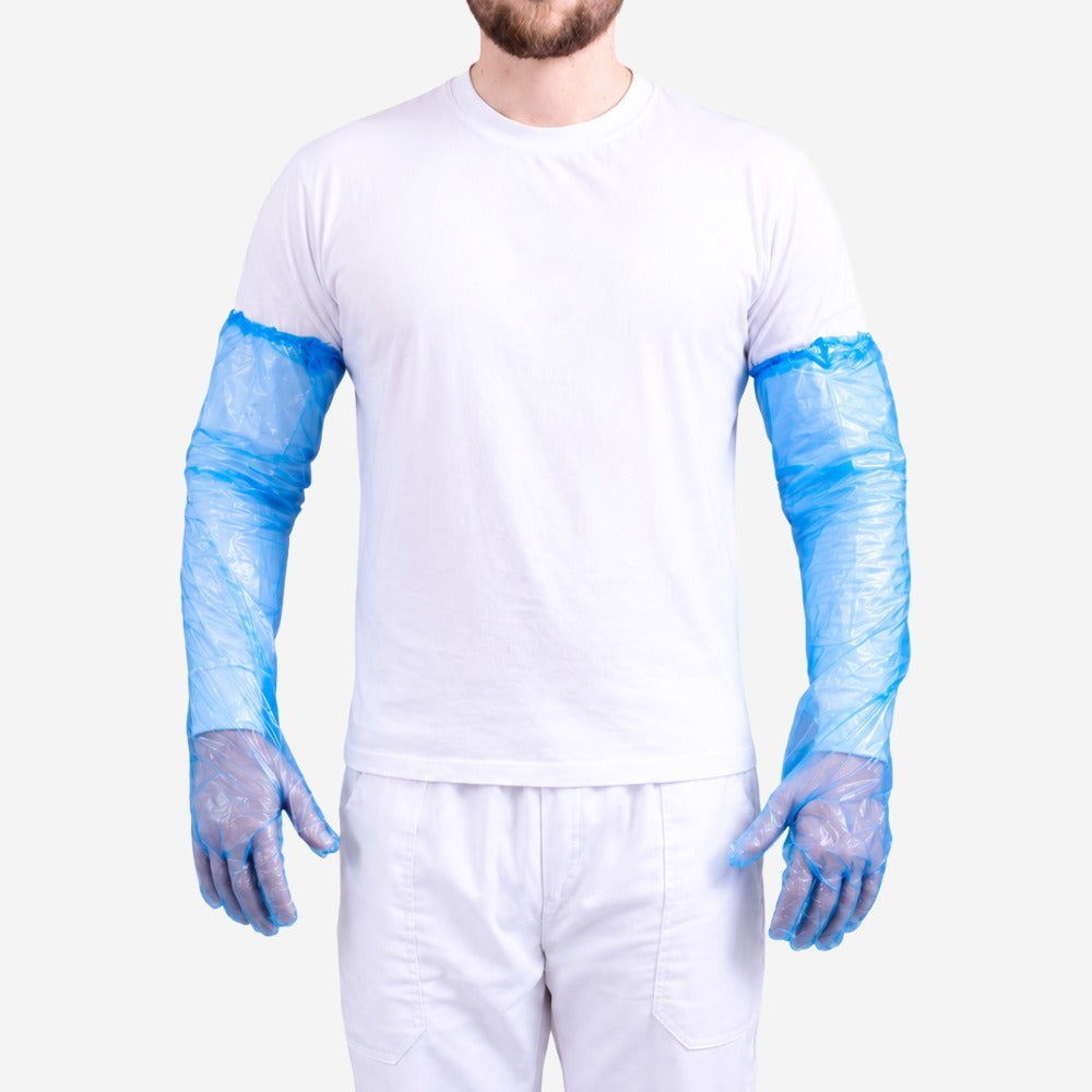 Luva Descartável de Polietileno Azul Cano Longo 65cm Prevemax PRLUV0021 CA 44768