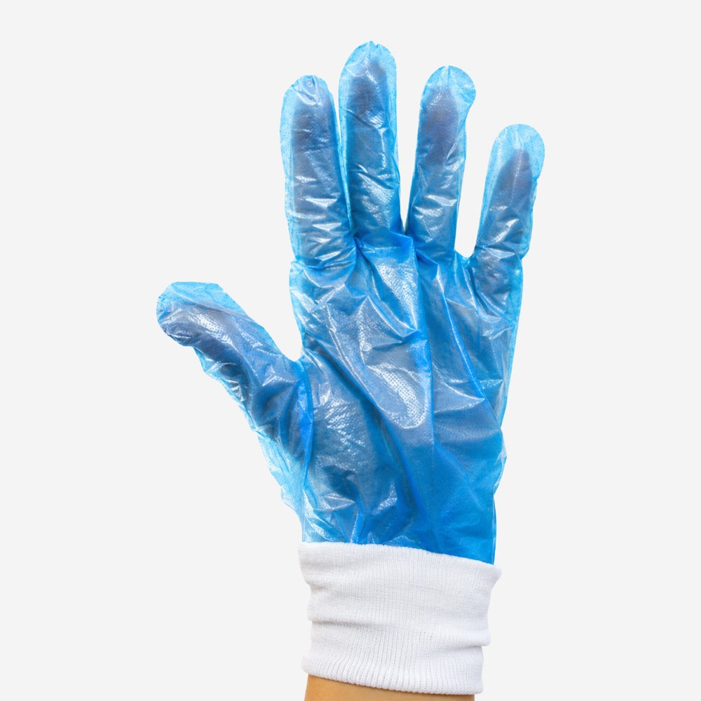 Luva Descartável de Polietileno Golfrada Azul Cano Curto sem Elástico Prevemax RLUV00192