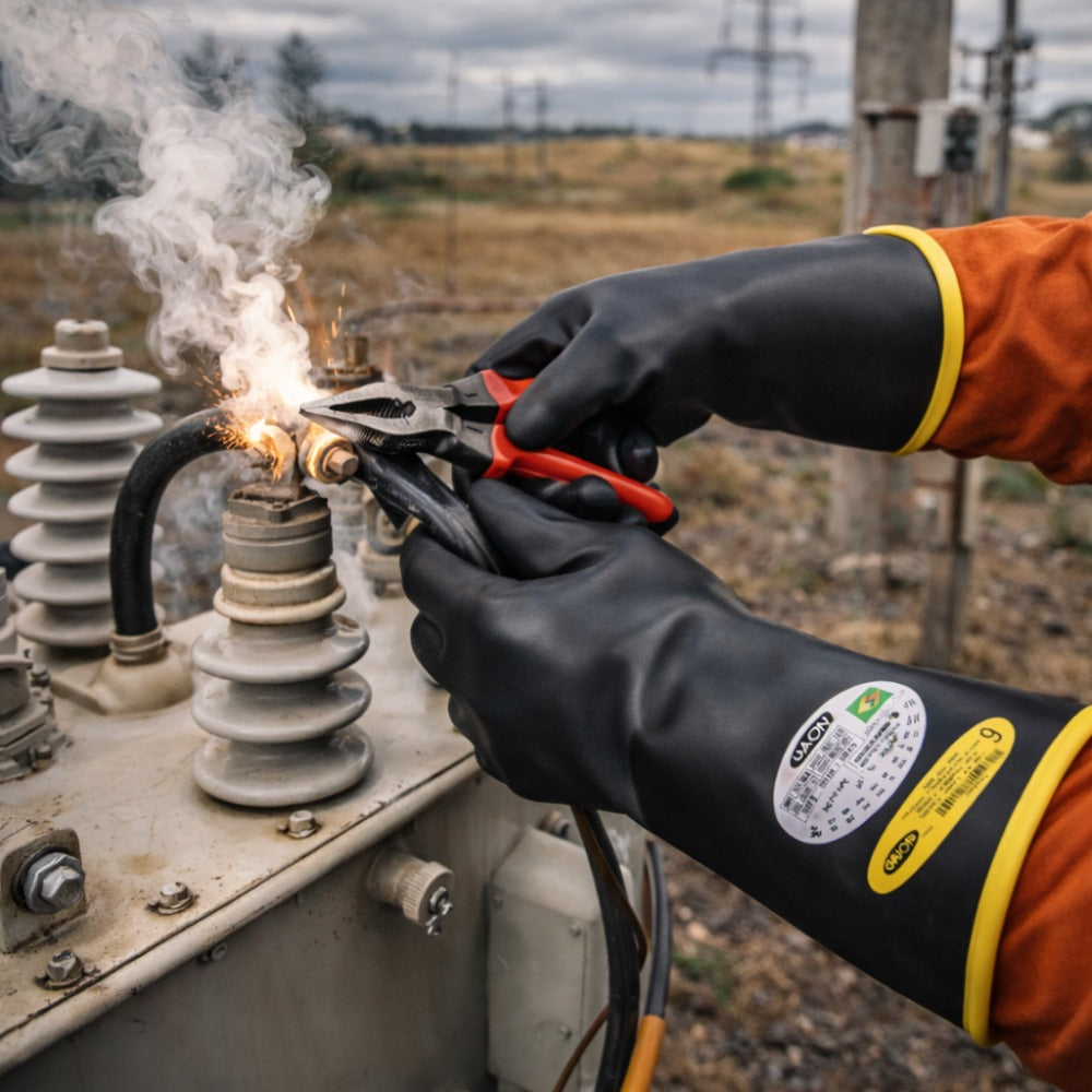 Luva Isolante Elétrica de Borracha Para Alta Tensão Classe 00 Tipo II 2,5 kV 500 V Orion C.A 2178