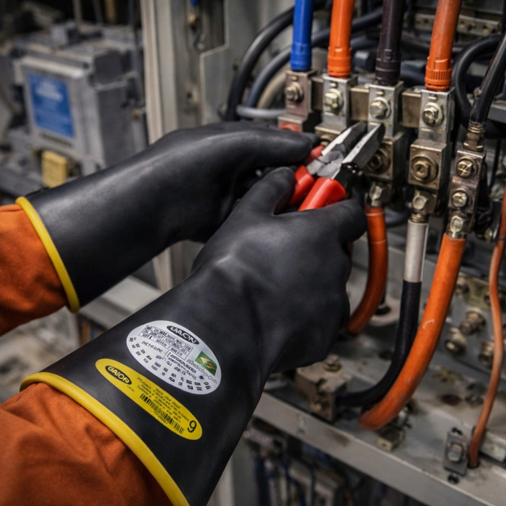 Luva Isolante Elétrica de Borracha Para Alta Tensão Classe 00 Tipo II 2,5 kV 500 V Orion C.A 2178