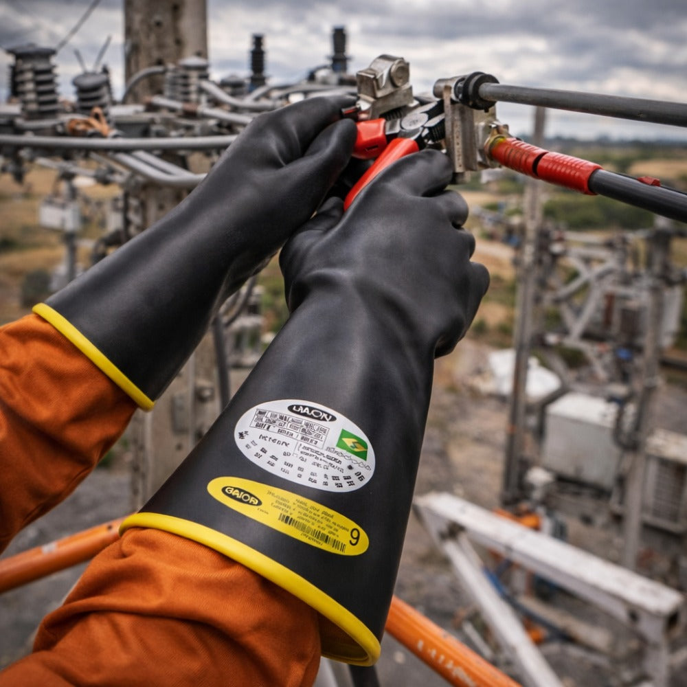 Luva Isolante Elétrica de Borracha Para Alta Tensão Classe 00 Tipo II 2,5 kV 500 V Orion C.A 2178