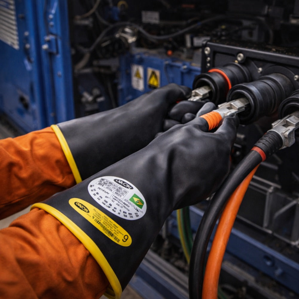 Luva Isolante Elétrica de Borracha Para Alta Tensão Classe 00 Tipo II 2,5 kV 500 V Orion C.A 2178