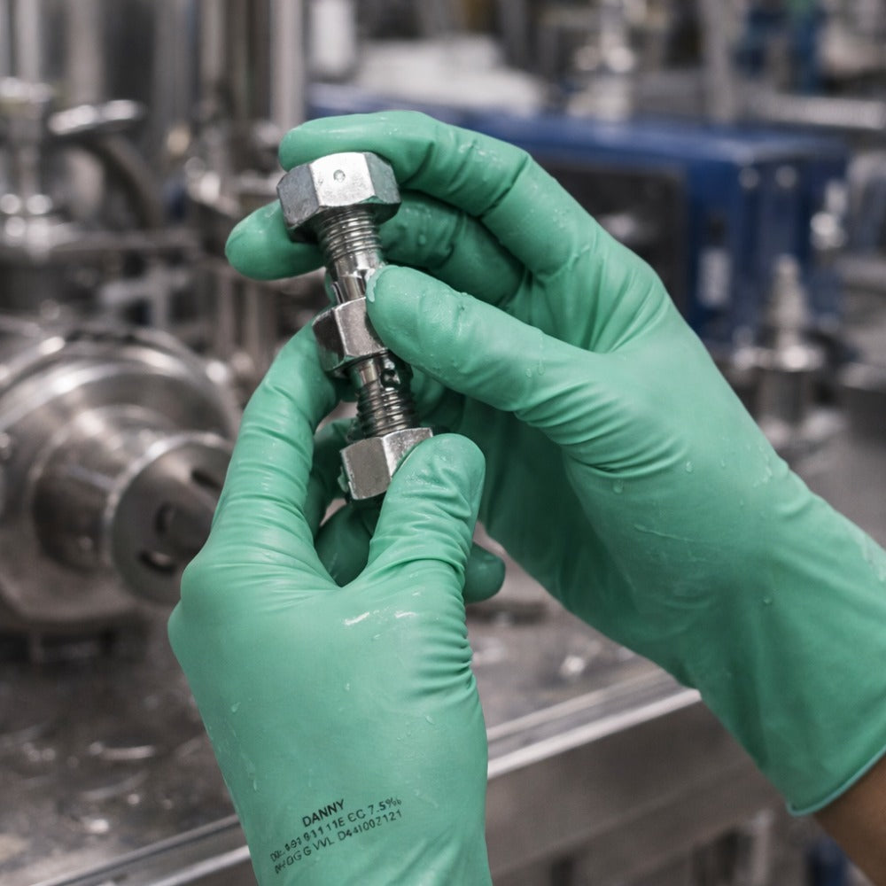 Luva Nitrílica Descartável Biodegradável Reforçada Antiestática Hipoalergênica Verde Caixa com 50 Danny Eco Sensiflex DA-90.114 C.A 45796