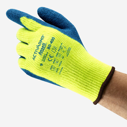Luva de Proteção Baixas Temperaturas -30˚C Tricotada Látex Forro em Lã Azul e Verde Ansell ActivArmr 80-400 C.A 44673