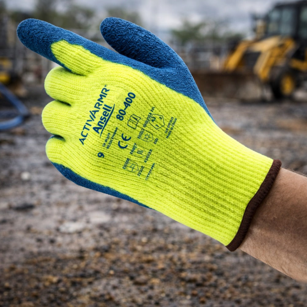 Luva de Proteção Baixas Temperaturas -30˚C Tricotada Látex Forro em Lã Azul e Verde Ansell ActivArmr 80-400 C.A 44673