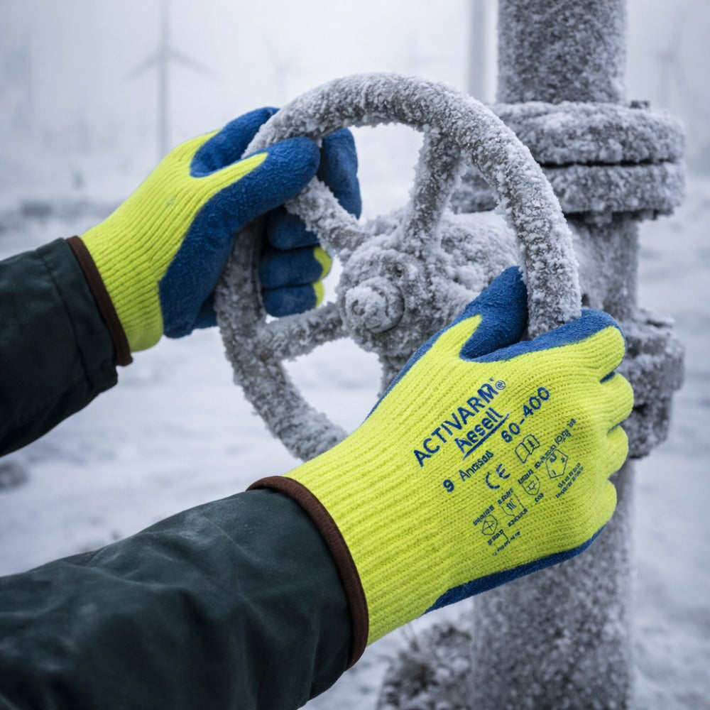 Luva de Proteção Baixas Temperaturas -30˚C Tricotada Látex Forro em Lã Azul e Verde Ansell ActivArmr 80-400 C.A 44673