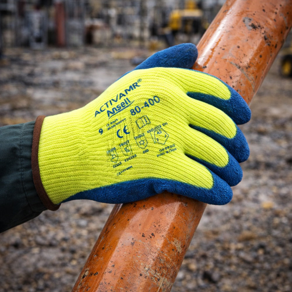 Luva de Proteção Baixas Temperaturas -30˚C Tricotada Látex Forro em Lã Azul e Verde Ansell ActivArmr 80-400 C.A 44673