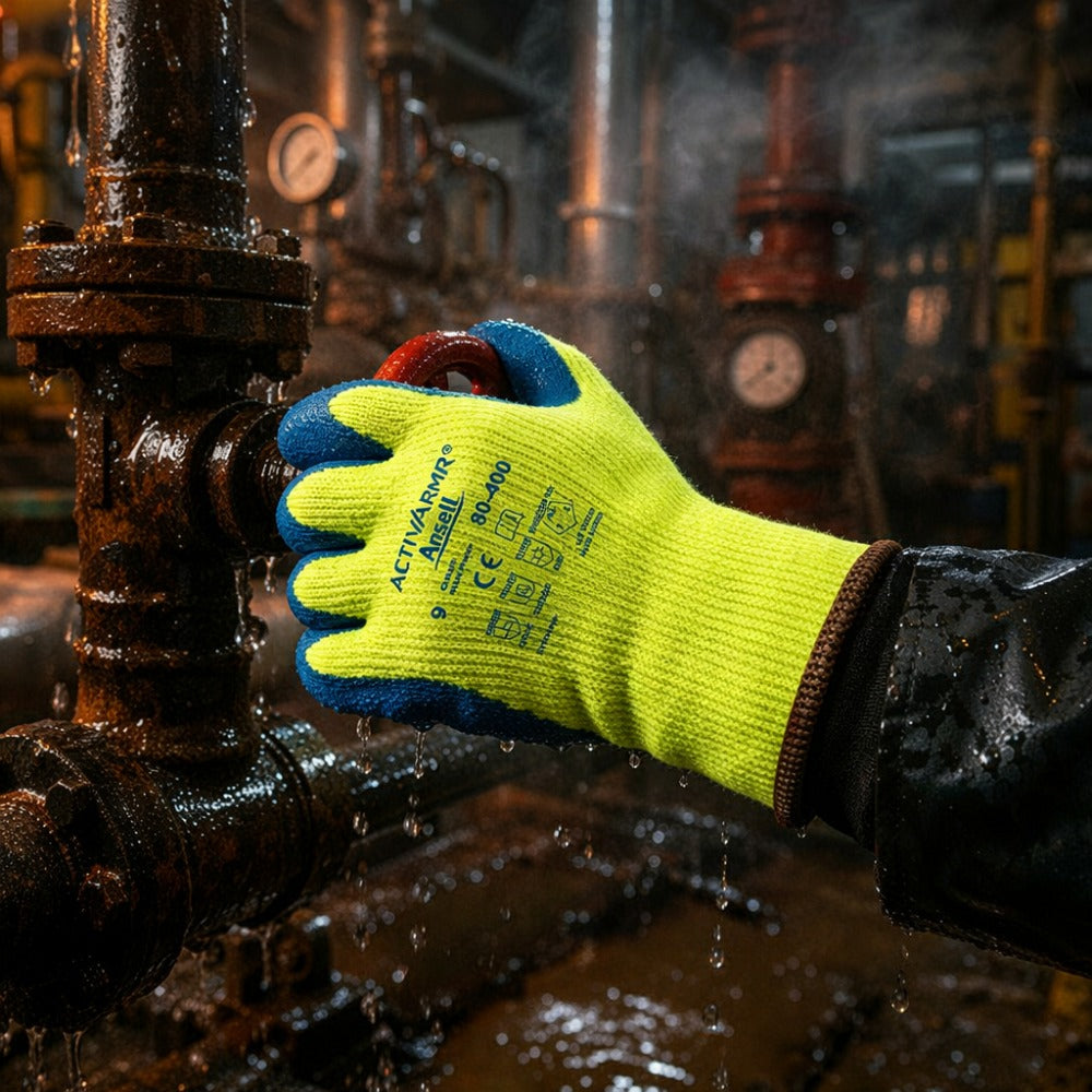 Luva de Proteção Baixas Temperaturas -30˚C Tricotada Látex Forro em Lã Azul e Verde Ansell ActivArmr 80-400 C.A 44673