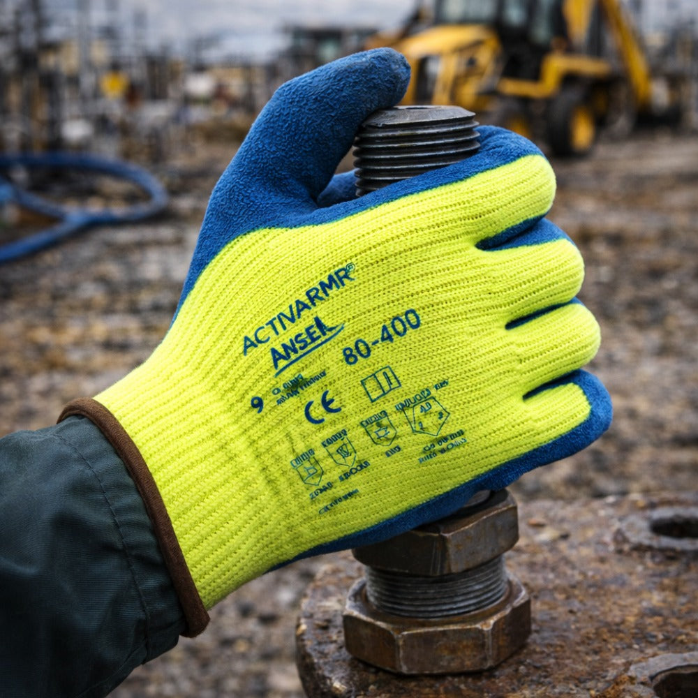 Luva de Proteção Baixas Temperaturas -30˚C Tricotada Látex Forro em Lã Azul e Verde Ansell ActivArmr 80-400 C.A 44673