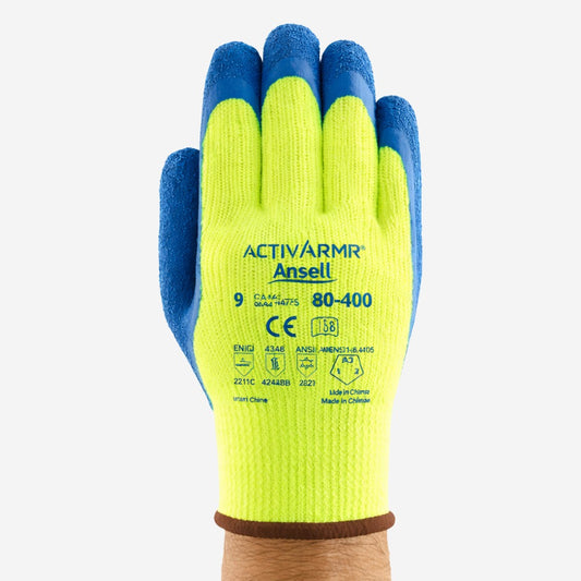 Luva de Proteção Baixas Temperaturas -30˚C Tricotada Látex Forro em Lã Azul e Verde Ansell ActivArmr 80-400 C.A 44673