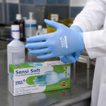 Luva de Proteção Descartável Química Nitrílica Azul-Claro Sem Amido Texturizada C/100 Volk Sensi Soft 10.60.043.02 CA 35633