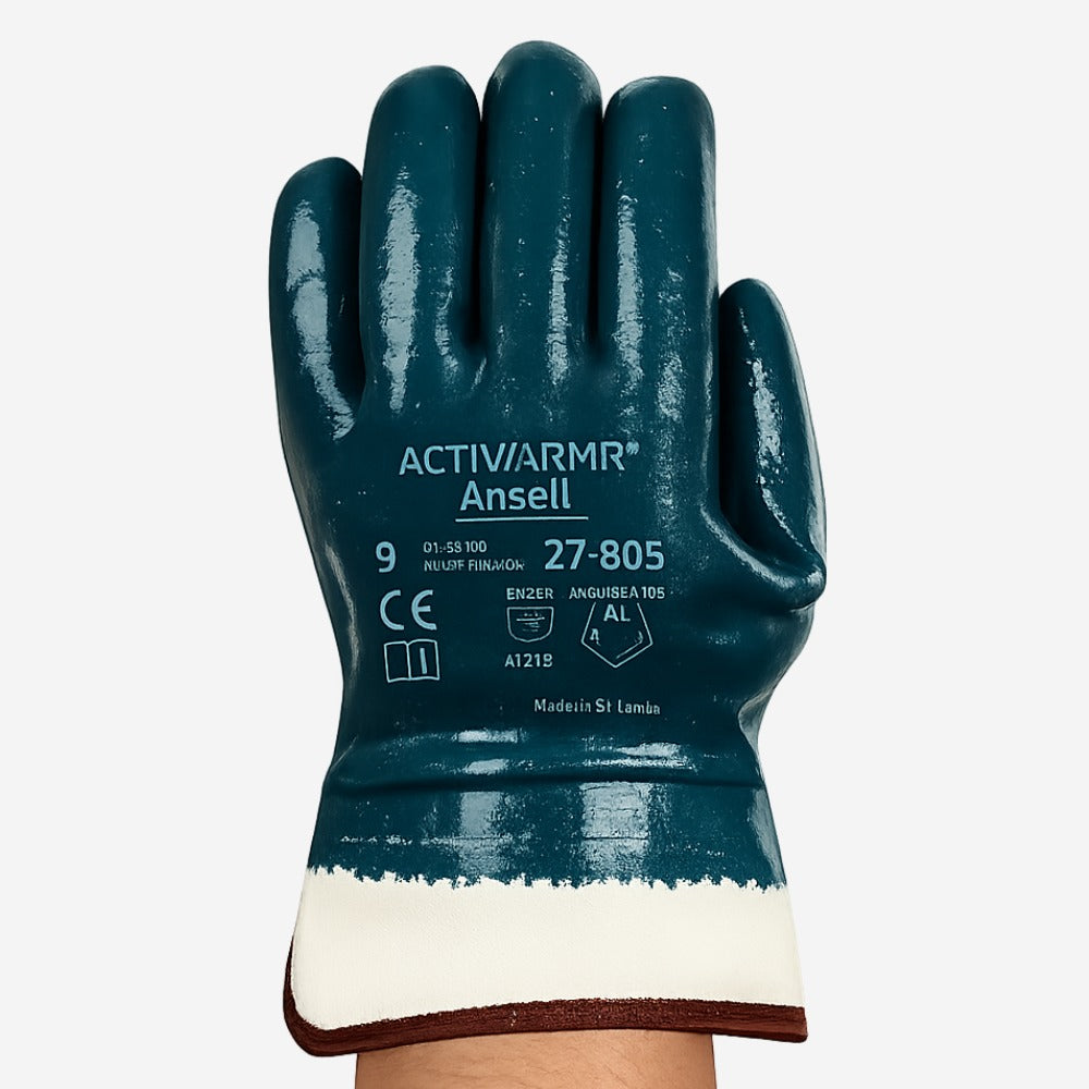 Luva de Proteção Abrasão Banho Nitrílico Forro Jersey Azul Ansell ActivArmr 27-805 C.A 42760