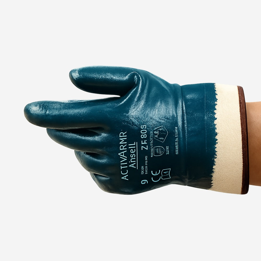 Luva de Proteção Abrasão Banho Nitrílico Forro Jersey Azul Ansell ActivArmr 27-805 C.A 42760