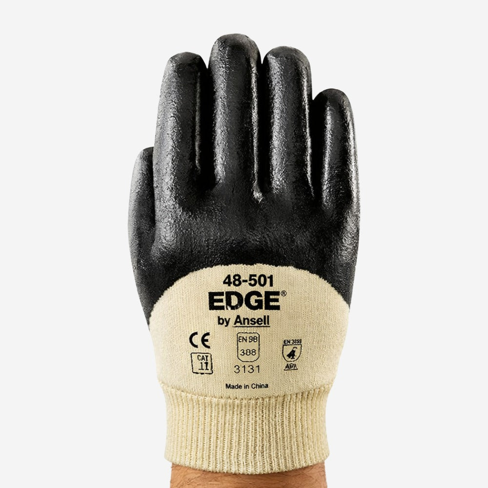 Luva de Proteção Abrasão Óleo Algodão Banho 3/4 Nitrílico Preto Ansell EDGE 48-501 C.A 32719