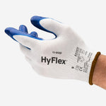 Luva de Proteção Abrasão Óleo Tricotada Banho Nitrílico Palma Azul e Branca Ansell HyFlex 11-900 C.A 14876