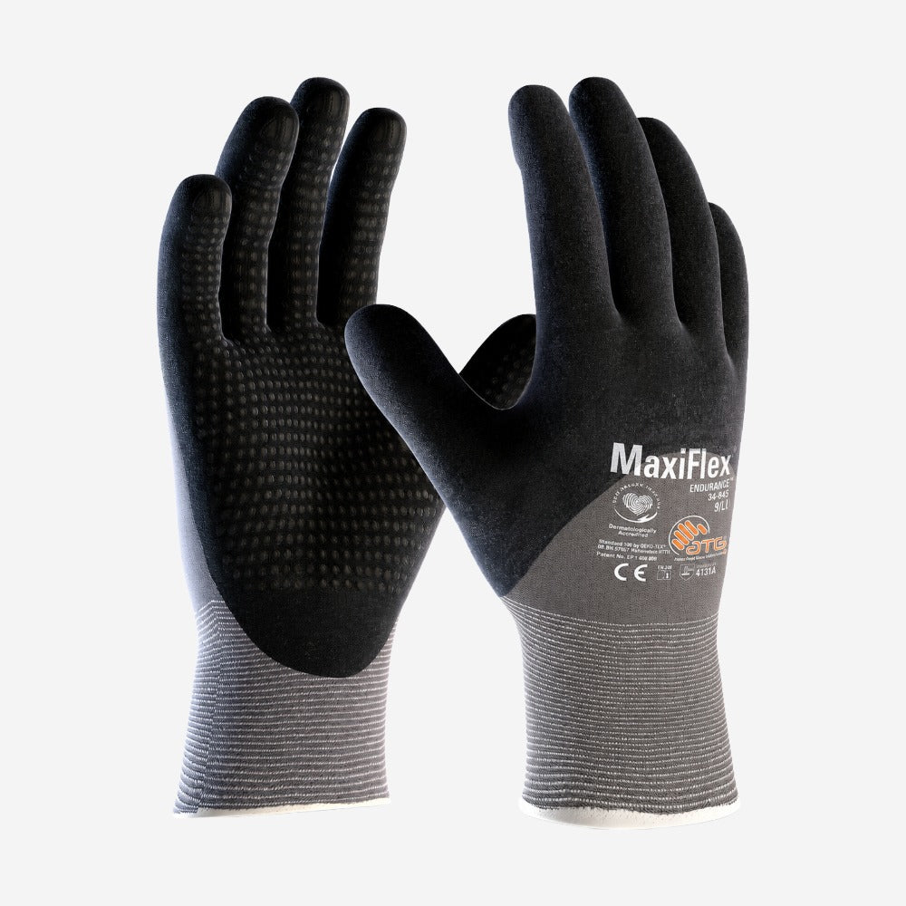 Luva de Proteção Abrasão e Aderência para Manuseio Nylon Elastano Preta e Cinza Banho Nitrílico 34 Next Safety MAXIFLEX ENDURANCE 82.000 CA 50933