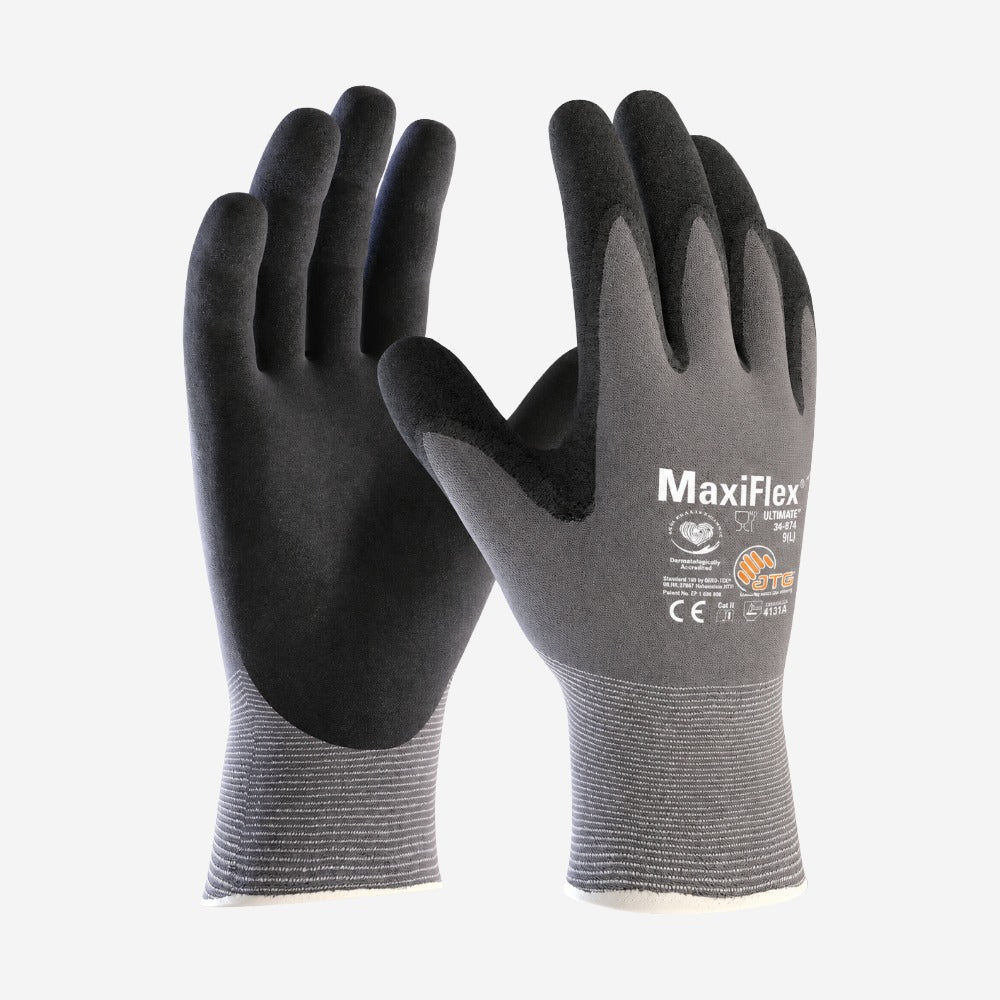 Luva de Proteção Abrasão e Aderência para Manuseio Nylon Preta e Cinza Banho Espuma Nitrílica na Palma Next Safety MAXIFLEX ULTIMATE 82.100 CA 51000