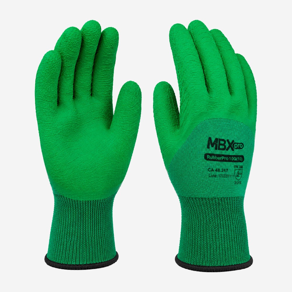 Luva de Proteção Abrasão e Aderência para Manutenção Algodão Poliéster Verde Banho Látex Corrugado 34 Medix MBX RubberGrip CA 48737