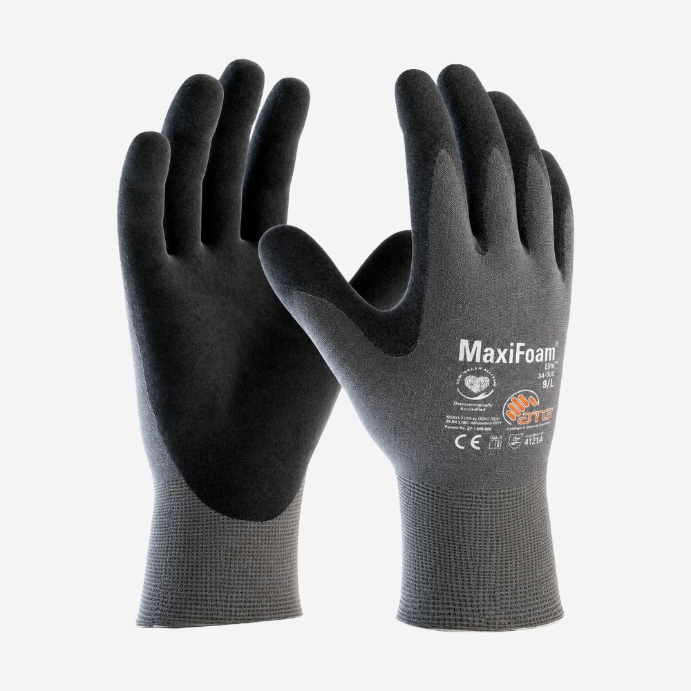 Luva de Proteção Abrasão e Aderência para Peças Úmidas Nylon Preta e Cinza Banho Espuma Nitrílica Palma e Dedos Next Safety MAXIFOAM 82.500 CA 50999