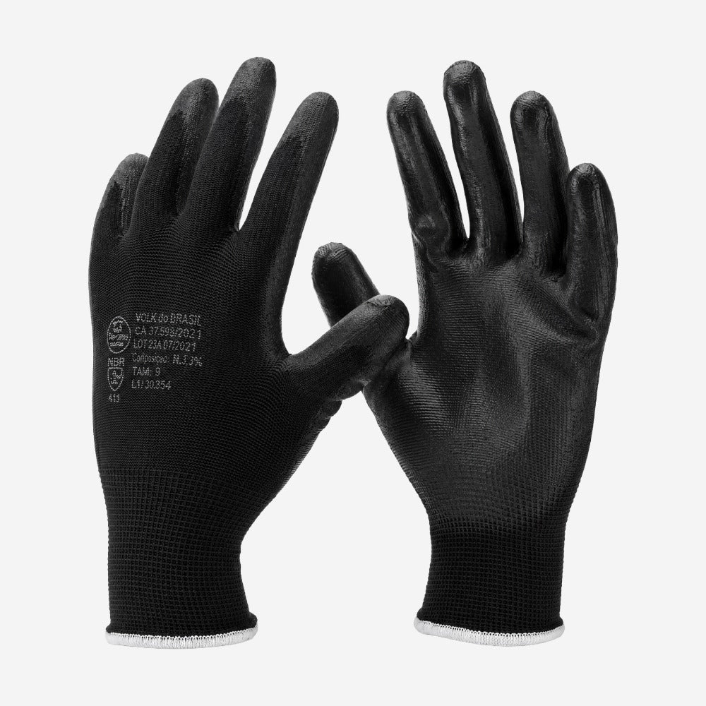 Luva de Proteção Altas Temperaturas até 250°C e Abrasão para Eletrônica e Montagem Poliamida Preta Banho PU na Palma Super Safety SS1003 CA 32034