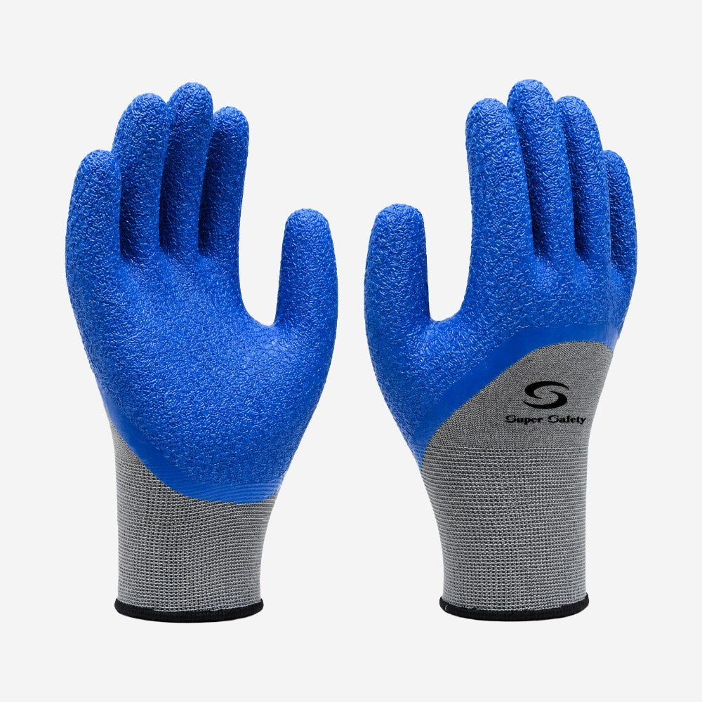 Luva de Proteção Altas Temperaturas até 250°C e Abrasão para Obra Suporte Têxtil Cinza e Azul Banho Látex Palma e Dedos Super Safety SS1005 CA 32035