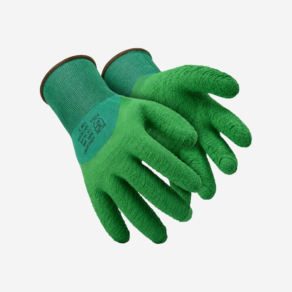 Luva de Proteção Altas Temperaturas até 250°C e Abrasão para Obra Suporte Têxtil Verde Banho Látex Corrugado 34 Super Safety SS1009 CA 31895