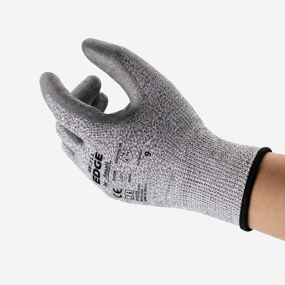 Luva de Proteção Anticorte Abrasão Tricotada Poliuretano Cinza Ansell EDGE 48-711 C.A 42558