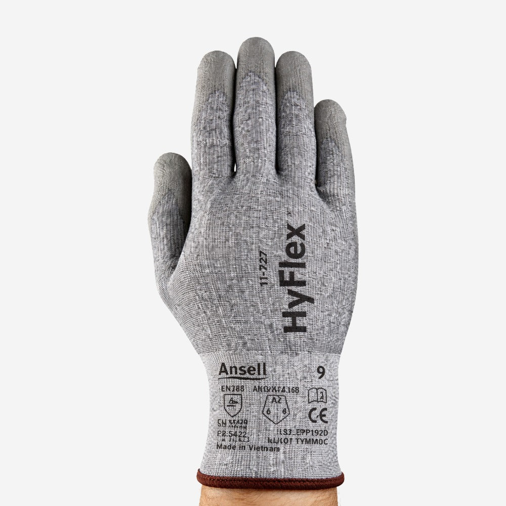 Luva de Proteção Anticorte Abrasão Tricotada Poliuretano Cinza Ansell HyFlex 11-727 C.A 36511