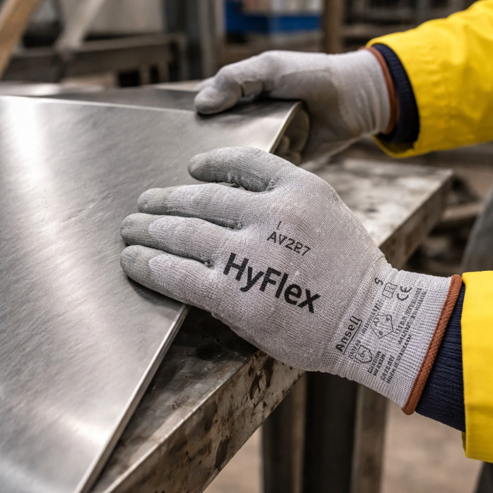 Luva de Proteção Anticorte Abrasão Tricotada Poliuretano Cinza Ansell HyFlex 11-727 C.A 36511