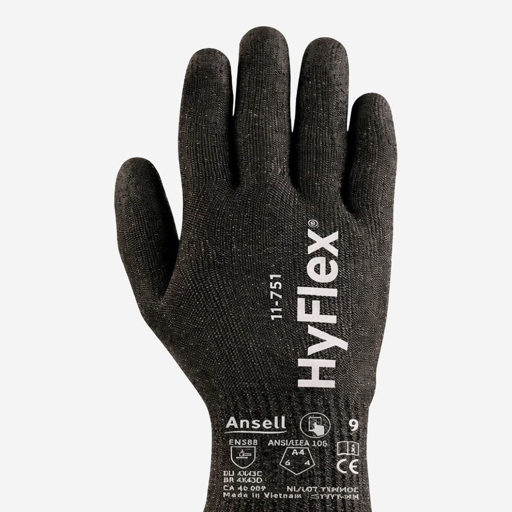 Luva de Proteção Anticorte Abrasão Tricotada Poliuretano Preta Ansell HyFlex 11-751 C.A 40009