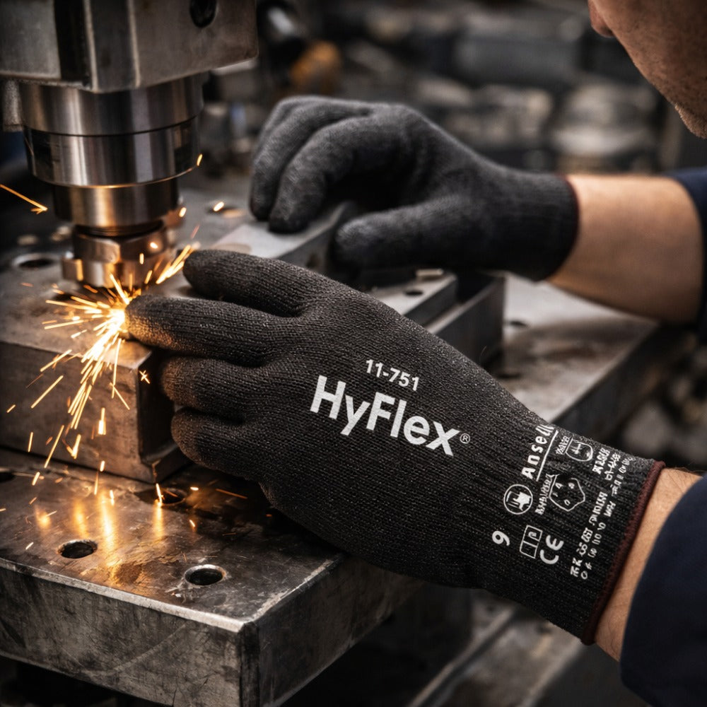 Luva de Proteção Anticorte Abrasão Tricotada Poliuretano Preta Ansell HyFlex 11-751 C.A 40009