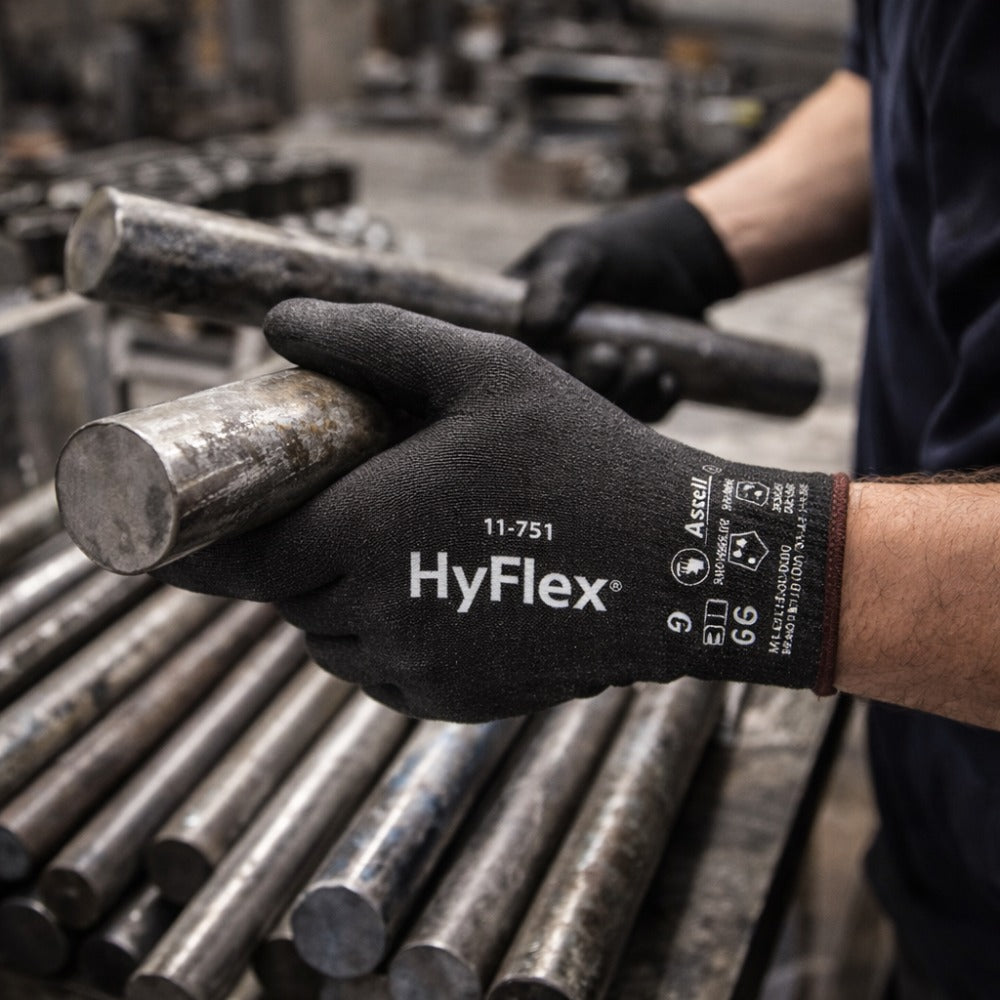 Luva de Proteção Anticorte Abrasão Tricotada Poliuretano Preta Ansell HyFlex 11-751 C.A 40009
