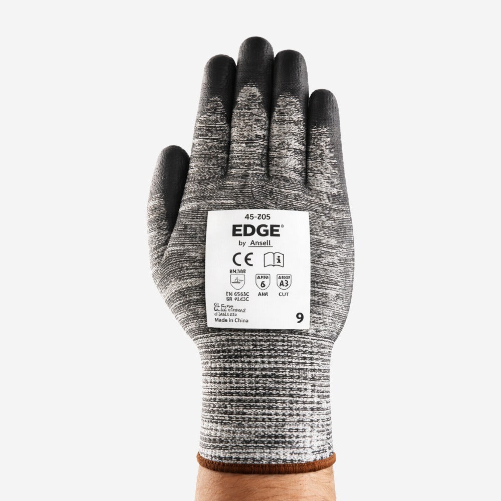 Luva de Proteção Anticorte Abrasão Tricotada Poliuretano Preta e Cinza Ansell EDGE 48-705 C.A 35708