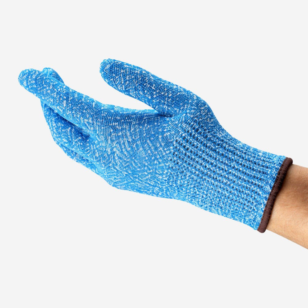 Luva de Proteção Anticorte Manuseio de Alimentos Tricotada Fibra de Vidro Aço Inoxidável Azul Ansell HyFlex 74-500 C.A 41874