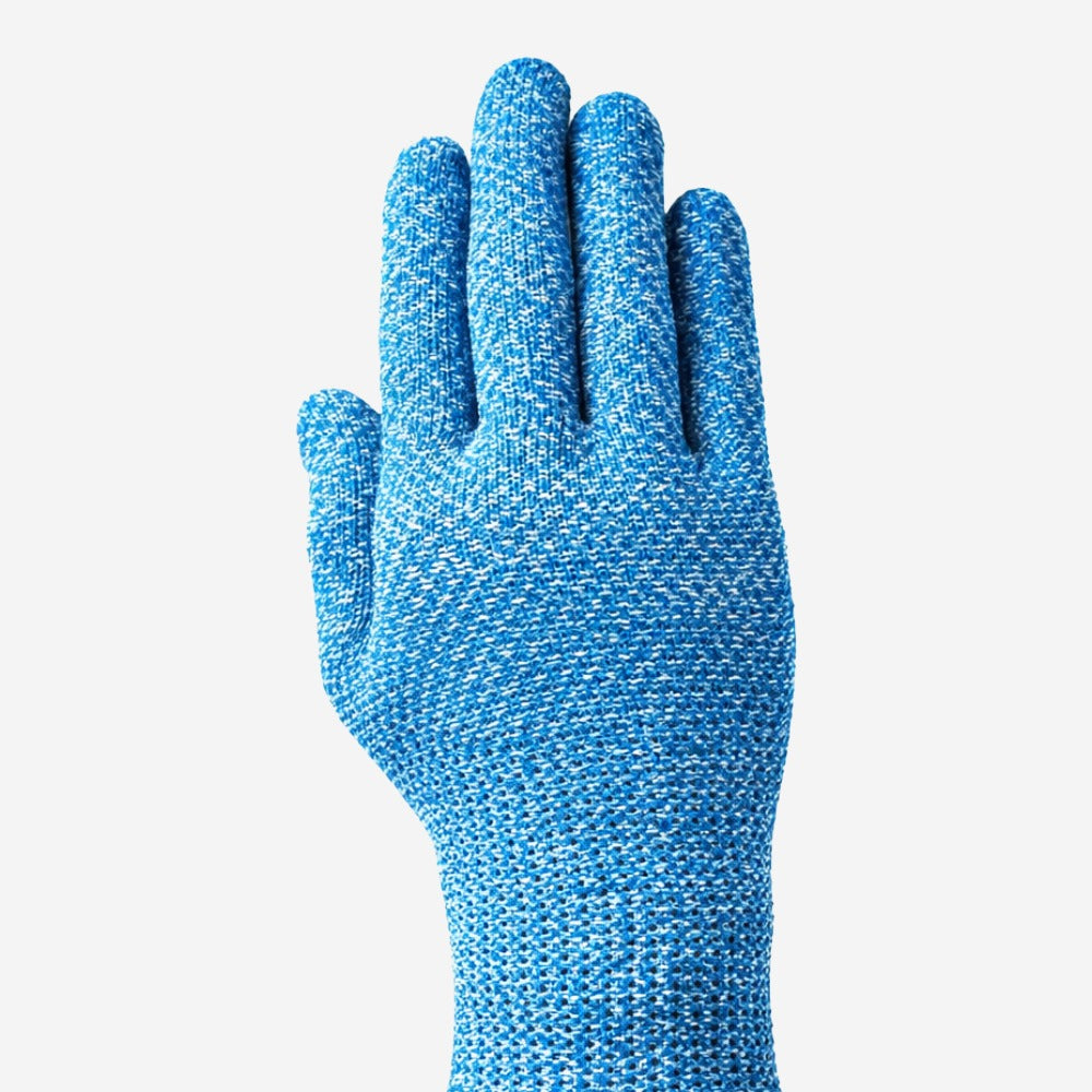 Luva de Proteção Anticorte Manuseio de Alimentos Tricotada Fibra de Vidro Aço Inoxidável Azul Ansell HyFlex 74-500 C.A 41874