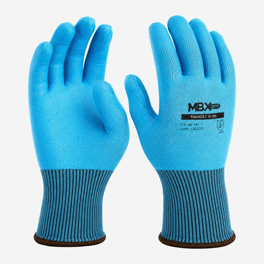 Luva de Proteção Anticorte TDM F e Rasgamento para Contato com Alimentos PEAD Fibra de Vidro Aço Elastano Azul Sem Banho Medix FoodC5 MBXpro CA 48741