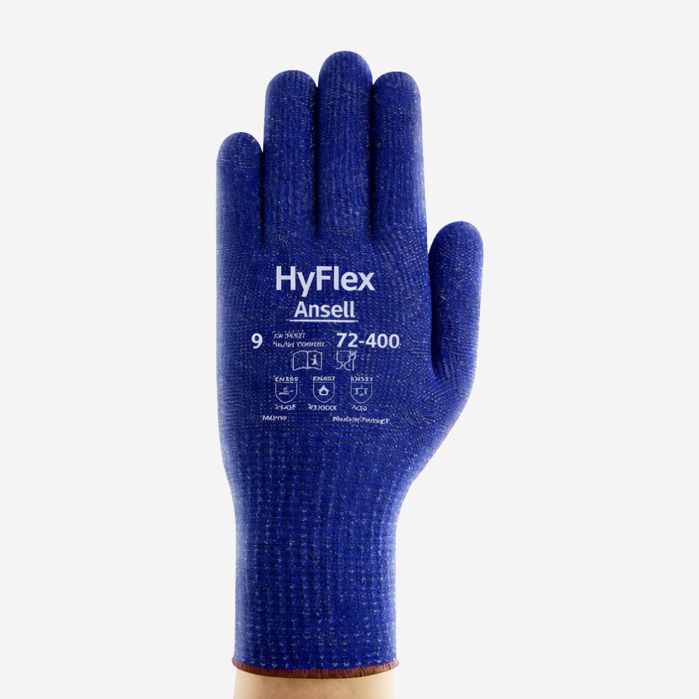 Luva de Proteção Anticorte Tricotada Fibra de Vidro Azul Ansell HyFlex 72-400 C.A 34027