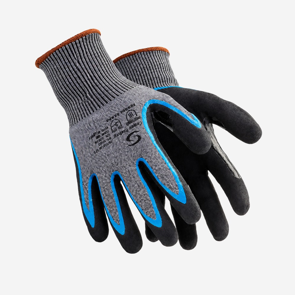 Luva de Proteção Anticorte e Abrasão para Peças Oleosas HPPE Fibra de Vidro Cinza Preto Banho Nitrílico Palma e Dedos Super Safety SS1007N CA 32039
