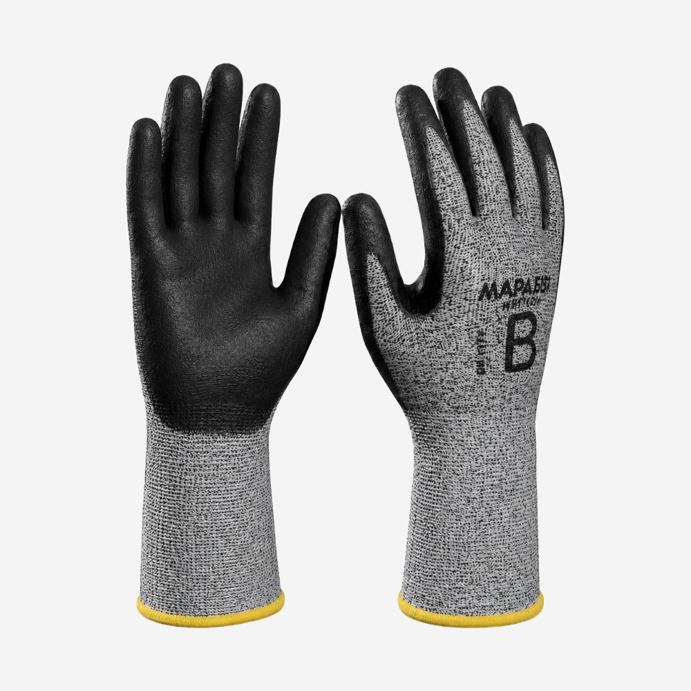 Luva de Proteção Anticorte para Chapas Metálicas Fibra PEAD Cinza Preta Banho Nitrílico Mapa Professional KryTech 563 CA 43288