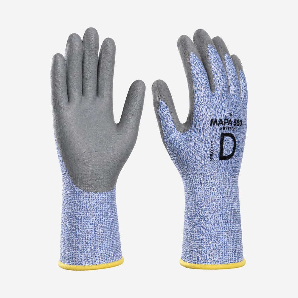 Luva de Proteção Anticorte para Trabalhos de Precisão Fibra PEAD Cinza Azul Banho PU Mapa Professional KryTech 586 CA 31346