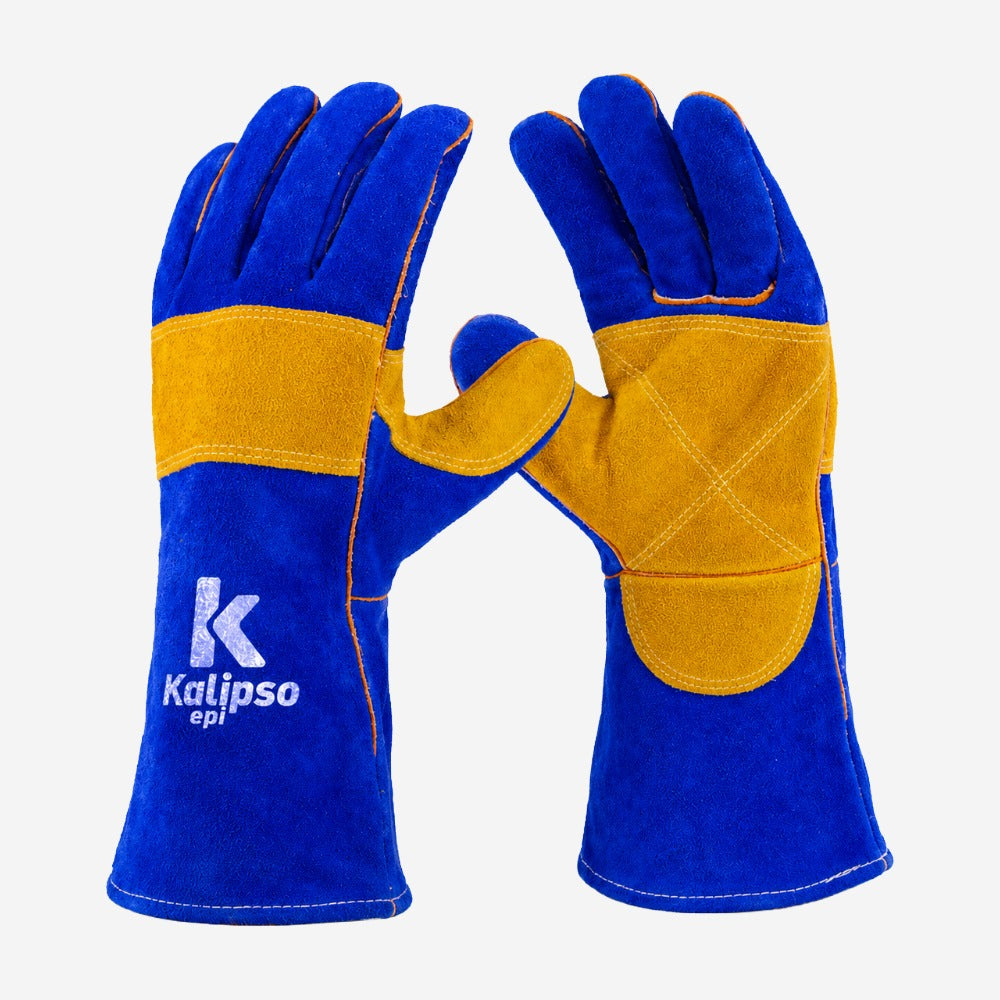 Luva de Proteção Calor Chamas e Respingos para Soldagem MIGMAG Couro Raspa Cinza Forro Algodão Costura Para-Aramida Kalipso K-Argon Ultra CA 50803