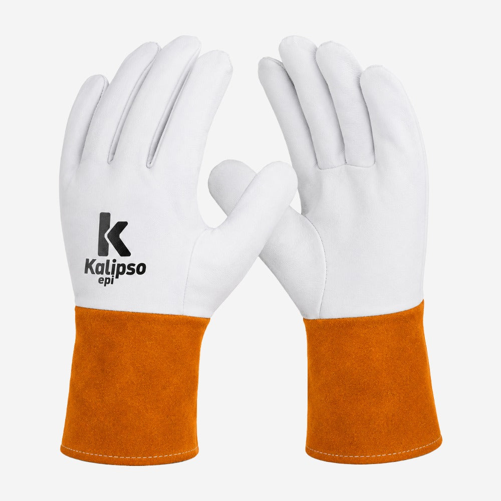 Luva de Proteção Calor Chamas e Respingos para Soldagem TIG Couro Vaqueta Natural Punho Raspa Forro Algodão Kalipso K-Argon Pro CA 49675