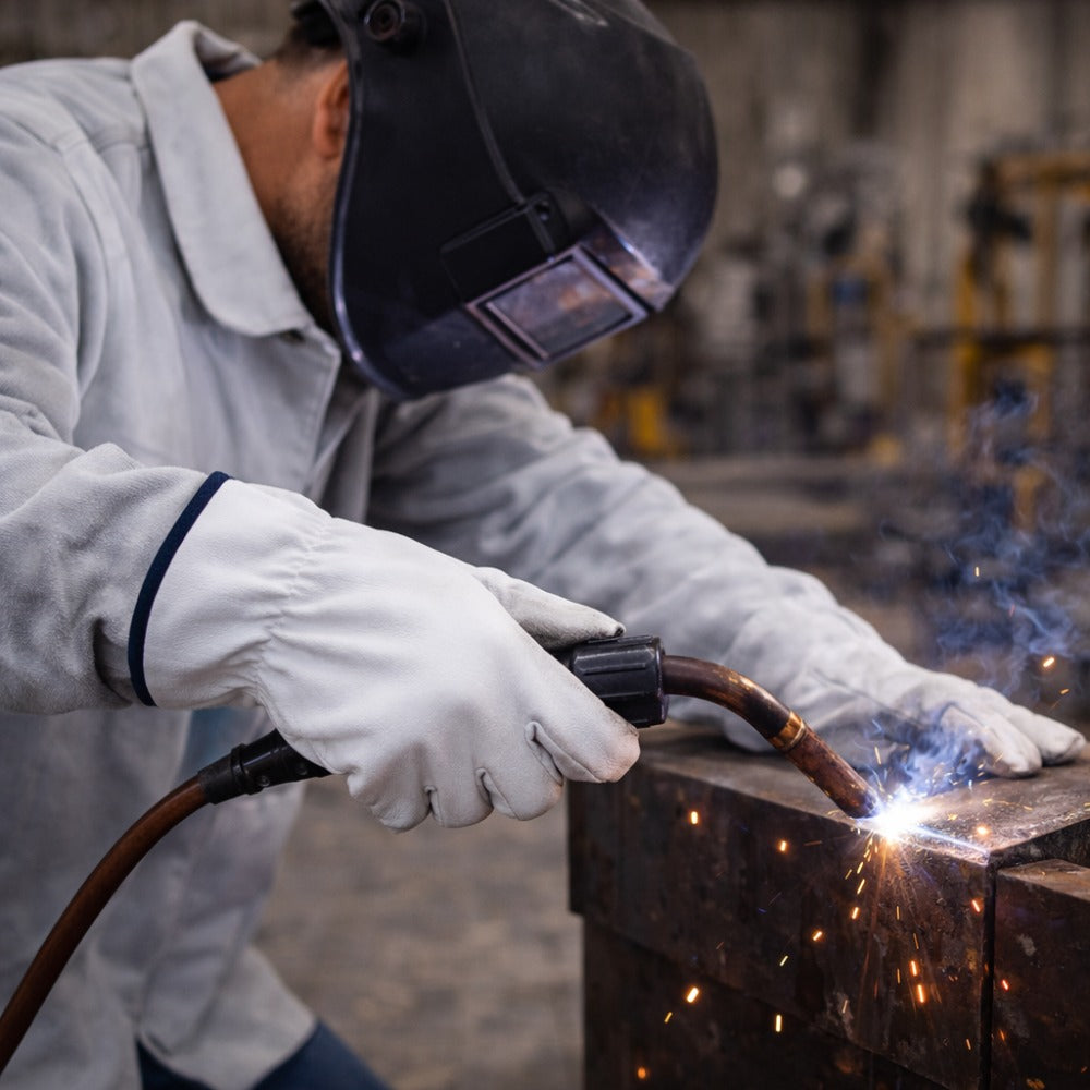 Luva de Proteção Couro Vaqueta Petroleira Com Reforço Entre Polegar e Indicador Punho 7 cm Fena Luvas C.A 41152