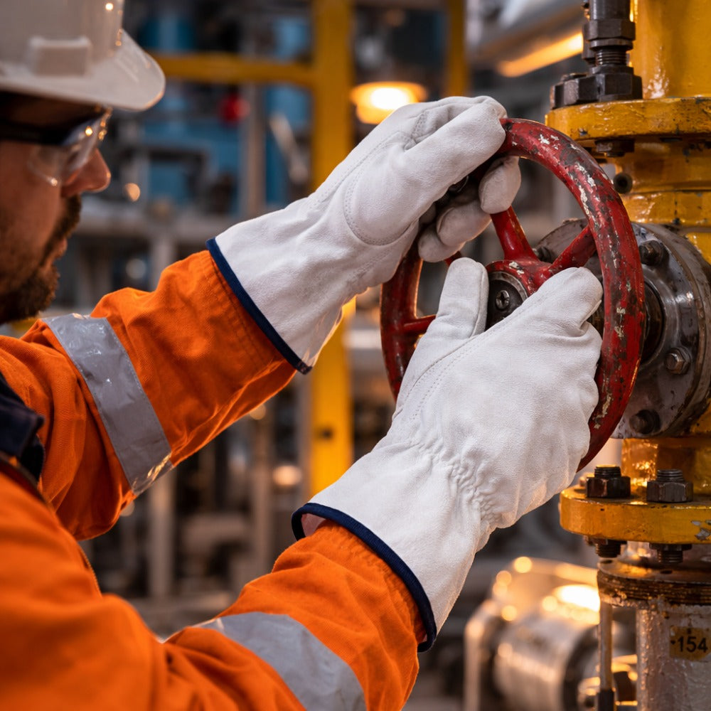 Luva de Proteção Couro Vaqueta Petroleira Com Reforço Entre Polegar e Indicador Punho 7 cm Fena Luvas C.A 41152