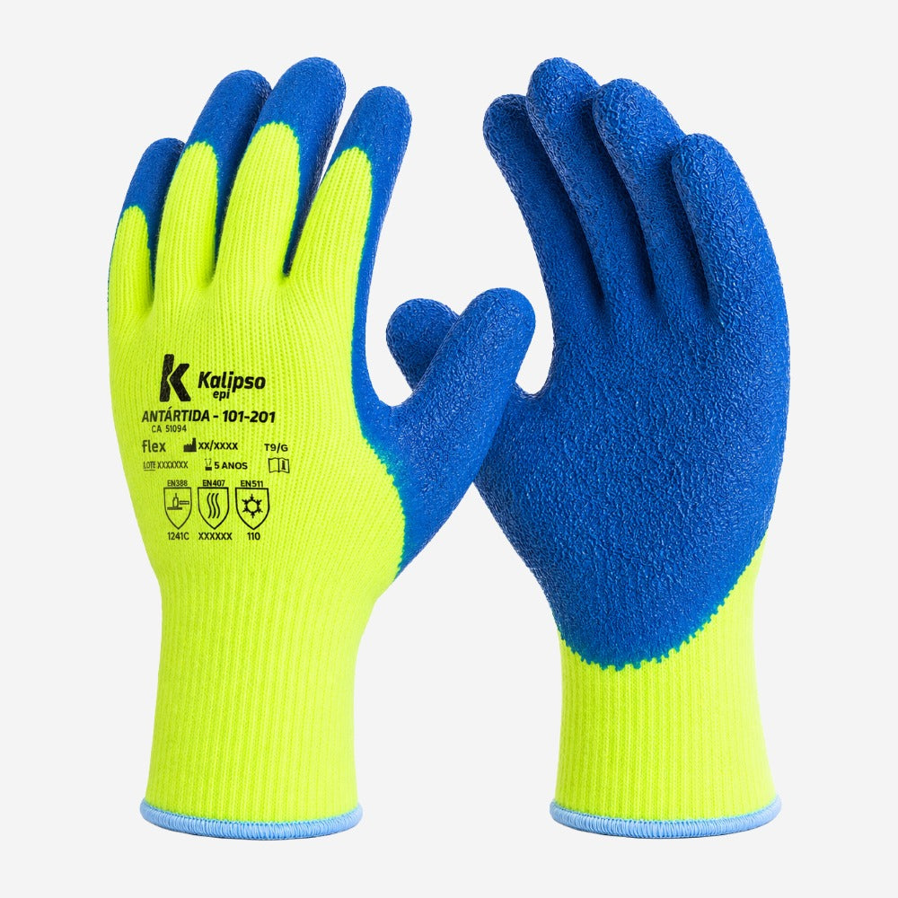 Luva de Proteção Frio e Abrasão para Câmara Fria Materiais Têxteis com Isolamento Térmico Azul Punho Tricotado Kalipso Antártida 101-201 CA 51094